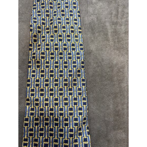 Paolo by Gucci‎ Mens 100% Silk Necktie Blue Gold Horse Bit 59” x 4” Italy - Picture 1 of 5